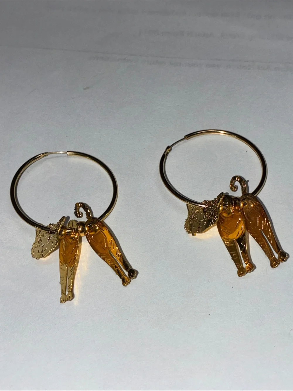 Vintage Gold Cat Hoop Earrings